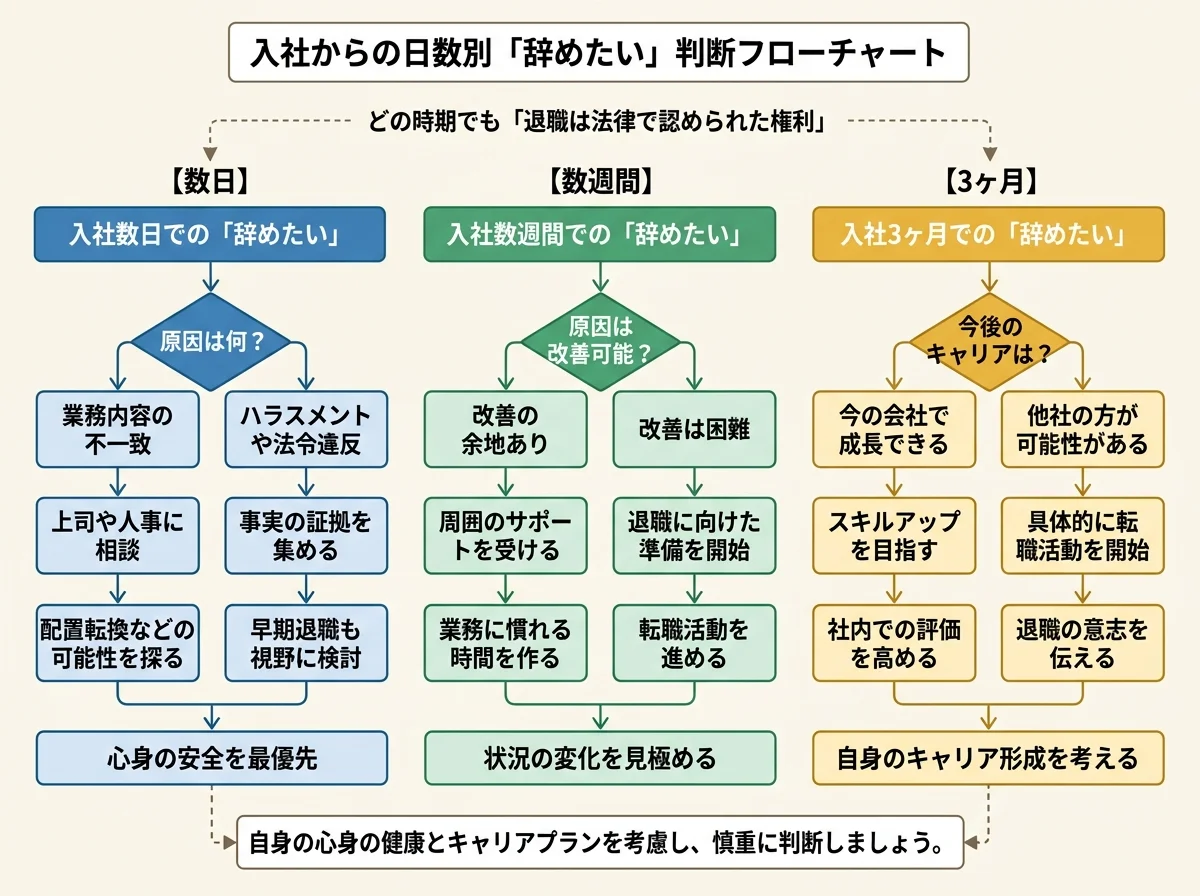 [図解] 入社からの日数別（数日・数週間・3ヶ月）判断フローチャート