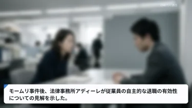 モームリ事件後、法律事務所アディーレが従業員の自主的な退職の有効性についての見解を示した。