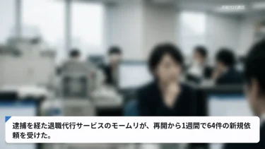 逮捕を経た退職代行サービスのモームリが、再開から1週間で64件の新規依頼を受けた。
