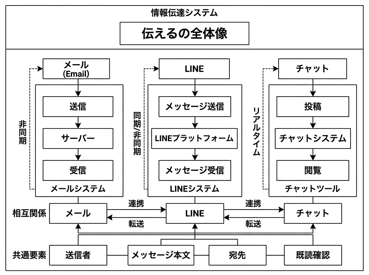 メール・LINE・チャットで伝えるの全体像を示す構造図