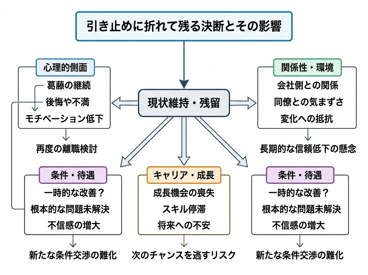 引き止めに折れて残るとどうなるかの全体像を示す構造図